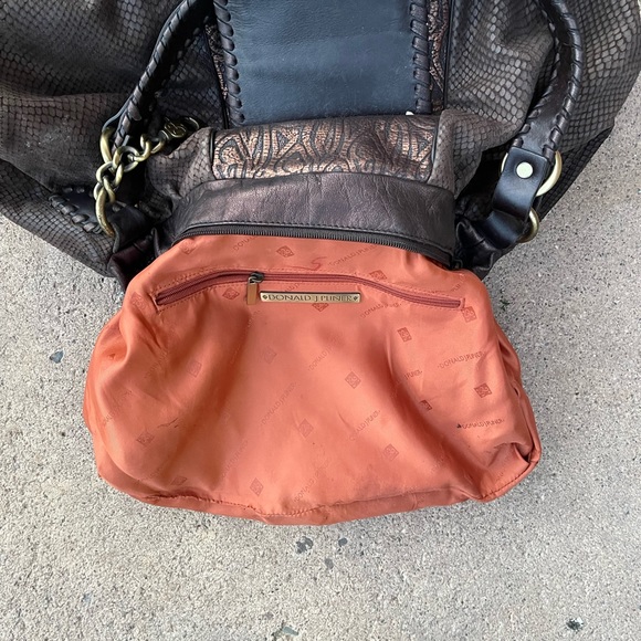 Donald J Pliner Brown Leather Snake Print Studded Shoulder Bag - Picture 5 of 6